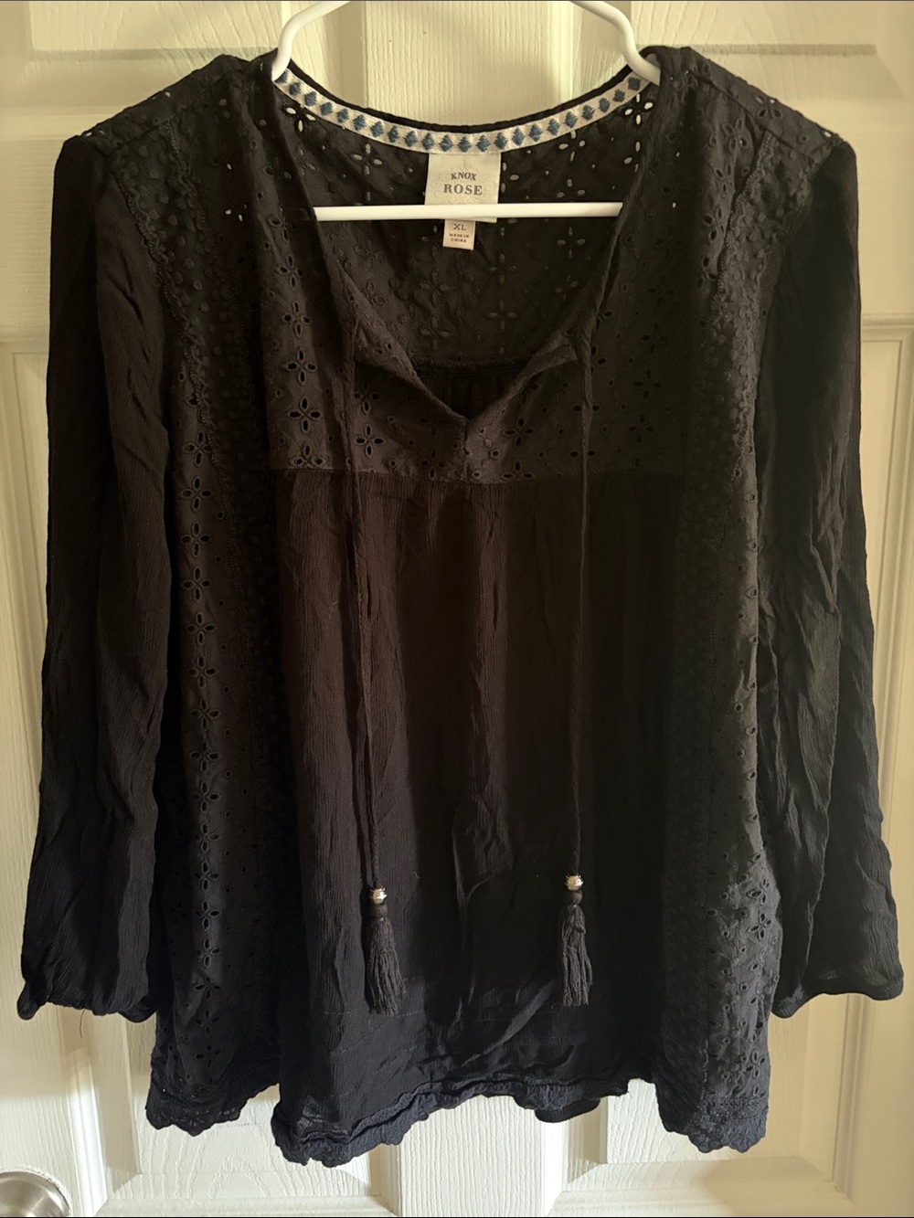 Knox Rose Black Eyelet Tunic with Tassel Ties